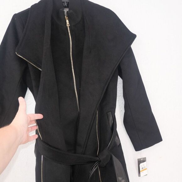 NEW Vince Camuto Women's Large Belted Wool Blend Midi Trench Coat Winter Black - Picture 7 of 11